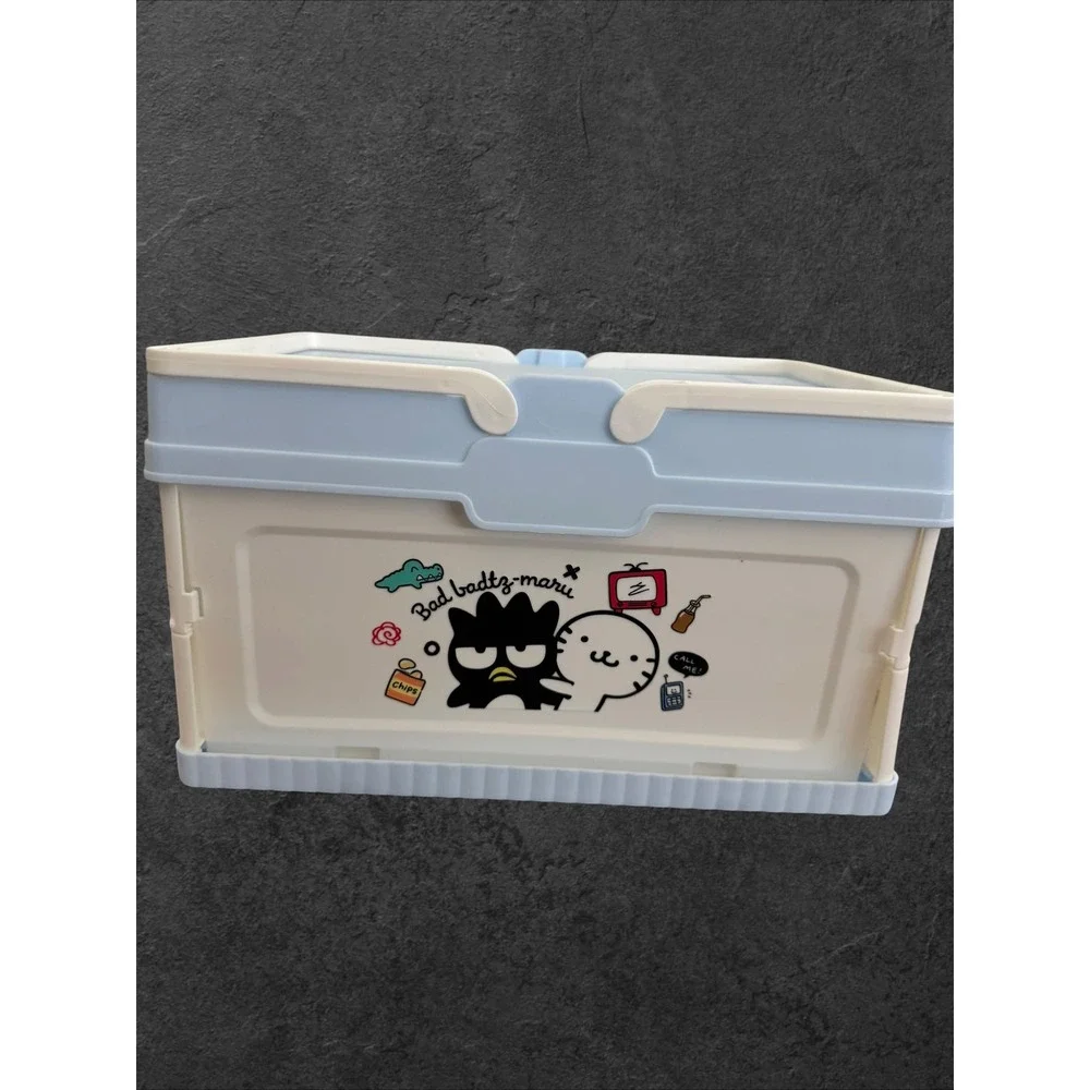 Sanrio Bad Badtz-Maru Collapsible Storage Bin with Lid Blue White Folding Crate